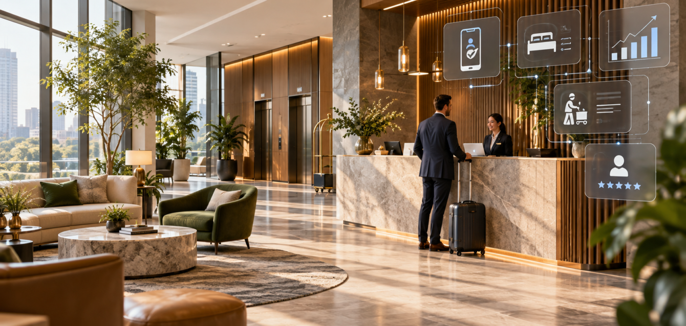 Recepción hotelera con tecnología inteligente