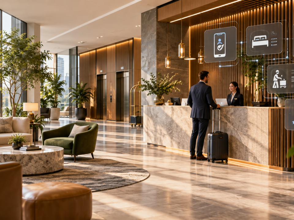 Recepción hotelera con tecnología inteligente